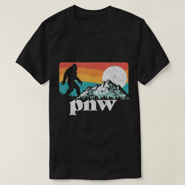 T-shirt Retro PNW Bigfoot Mountain Design (Design devant)