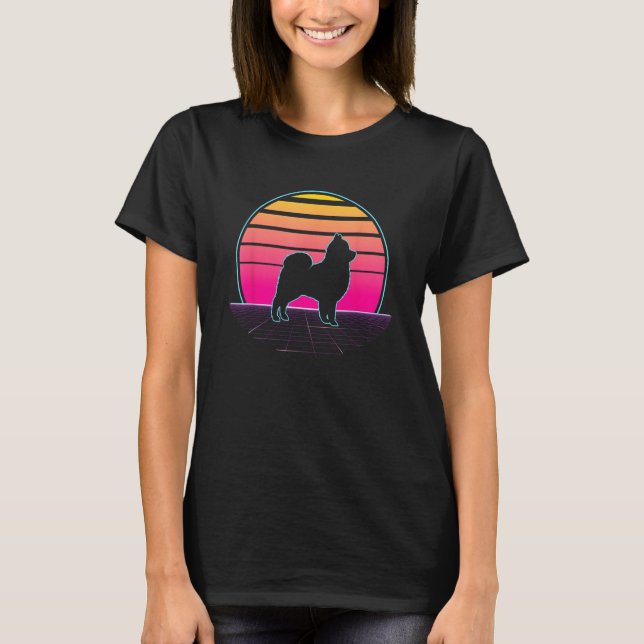 T-shirt Retro Pomeranian Vaporwave  Dog  Pet Owner (Devant)