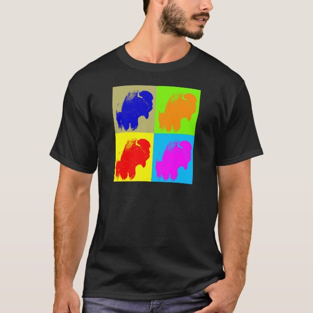 T-shirt Retro Pop Art Bison Buffalo (Devant)