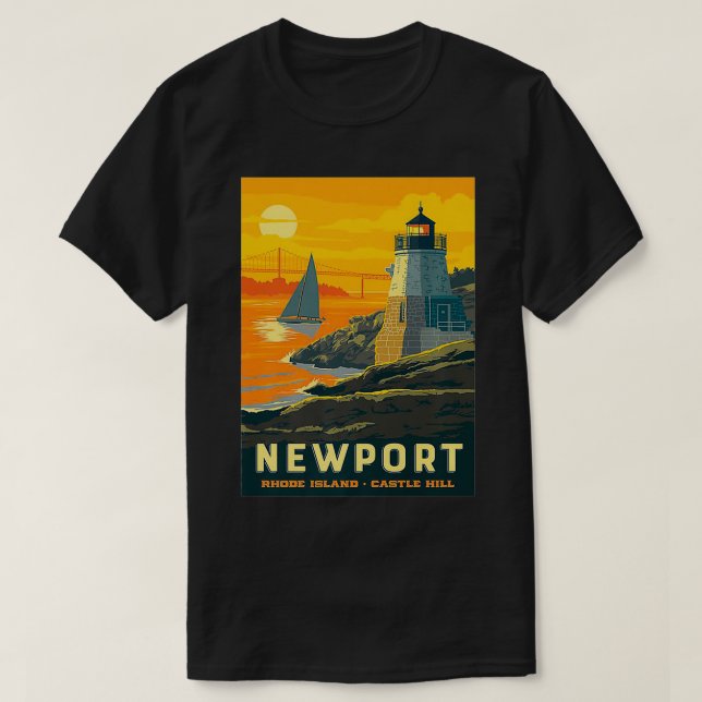T-shirt Retro Poster Newport Rhode Island Castle Hill Newp (Design devant)