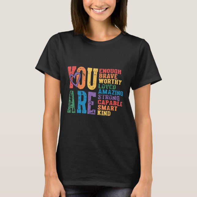 T-shirt Retro Pride Mental Health You Are Enough Brave Wor (Devant)