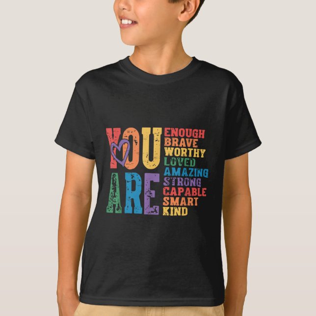 T-shirt Retro Pride Mental Health You Are Enough Brave Wor (Devant)