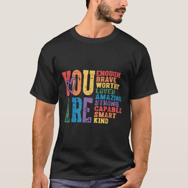 T-shirt Retro Pride Mental Health You Are Enough Brave Wor (Devant)