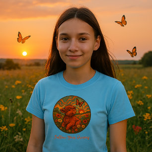 T-shirt Retro Psychedelic Cute Highland Calf Inspiration