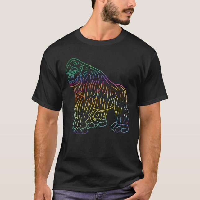T-shirt Retro Psychedelic Gorilla Monkey Ape Animation fau (Devant)
