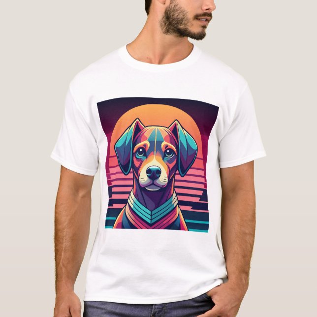 T-shirt Retro Pulse Pup 80s Sunset Vibes (Devant)
