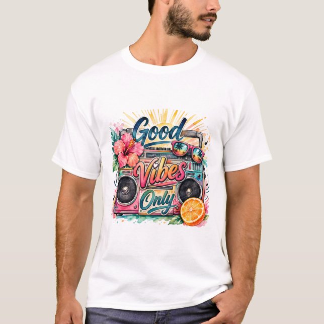 T-Shirt Rétro Radio-Tropical « Good Vibes Only » . (Devant)
