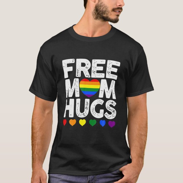 T-shirt Retro Rainbow Heart Lot Maman Hugs Gay LGBT Pride (Devant)
