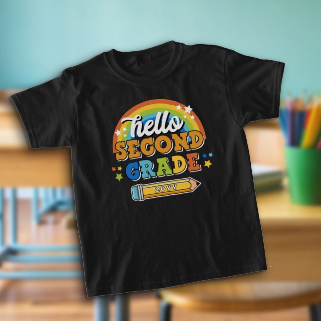 T-shirt Retro Rainbow Hello 2e année (Créateur téléchargé)