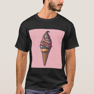 T-shirt Retro Rainbow Swirl Ice Cream Cone Art Oversized