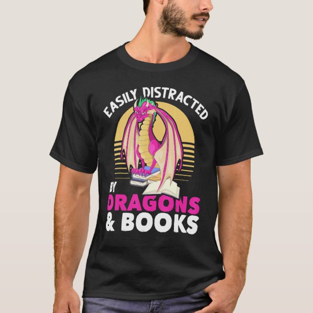 T-shirt Retro Reading Book Fantasy Dragon Book Dragon (Devant)