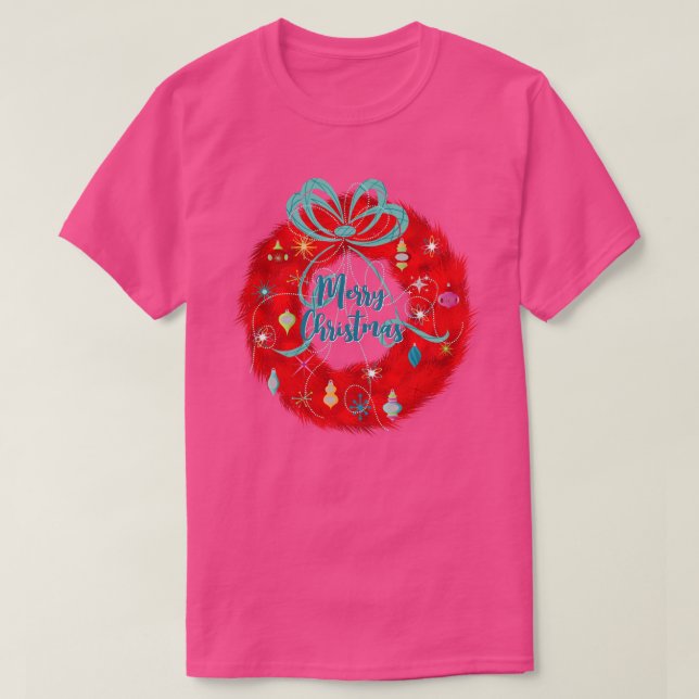 T-shirt Rétro Red Christmas Wreath (Design devant)