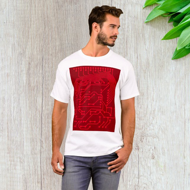 T-shirt Retro Red Circuit Board Tech Pattern (Créateur téléchargé)