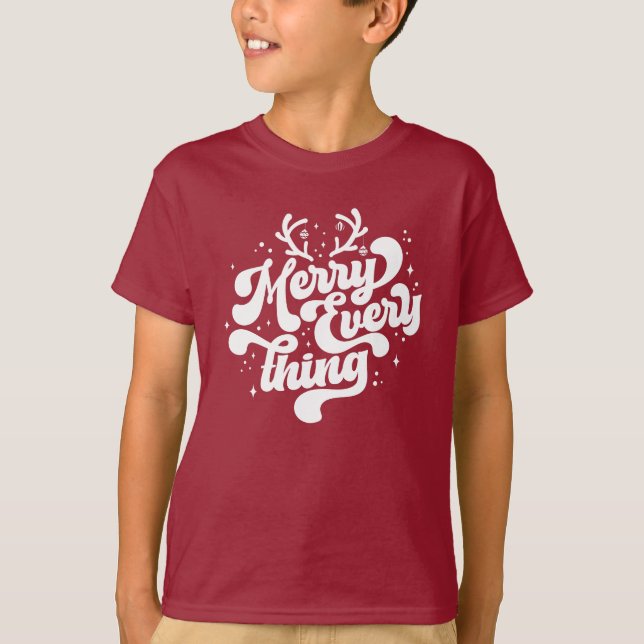 T-shirt Retro Red White Merry tout Joyeux Noël (Devant)