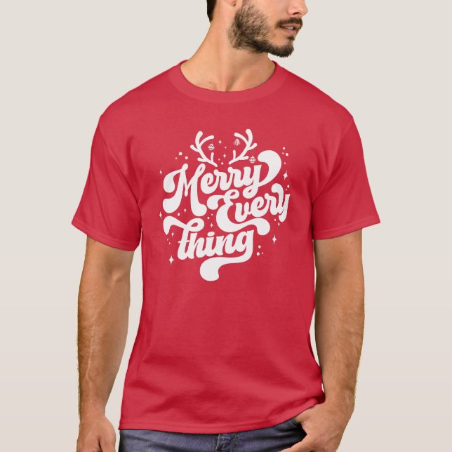 T-shirt Retro Red White Merry tout Joyeux Noël (Devant)