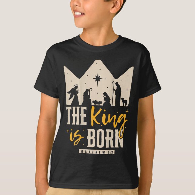 T-shirt Retro Religious Christmas The King Is Born Christi (Devant)