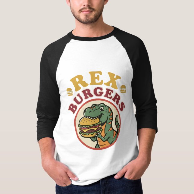 T-shirt Retro Rex Burgers T-Rex Mangeant Cheeseburger 70s (Devant)