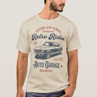 T-shirt Retro Rides Auto Garage – Vintage Muscle Car Art