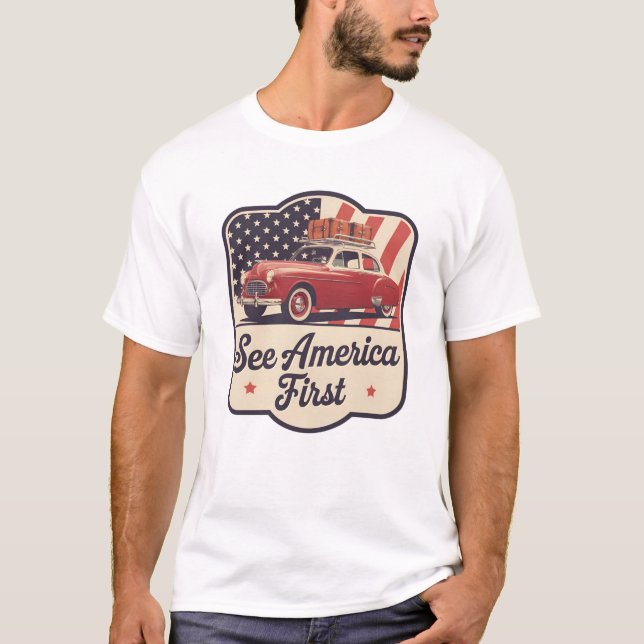 T-shirt Retro Roadtrip USA 4 juillet Patriotique (Devant)