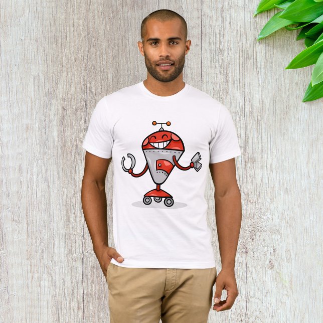 T-shirt Retro Robot Cartoon amusant Rouge et Argent AI Bot (Créateur téléchargé)