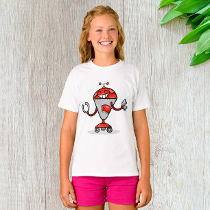 T-shirt Retro Robot Cartoon amusant Rouge et Argent AI Bot