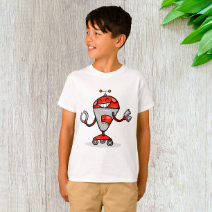 T-shirt Retro Robot Cartoon amusant Rouge et Argent AI Bot