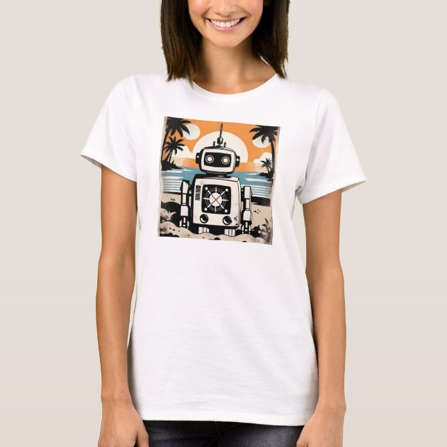 T-shirt Retro Robot on a Desert Island (Devant)