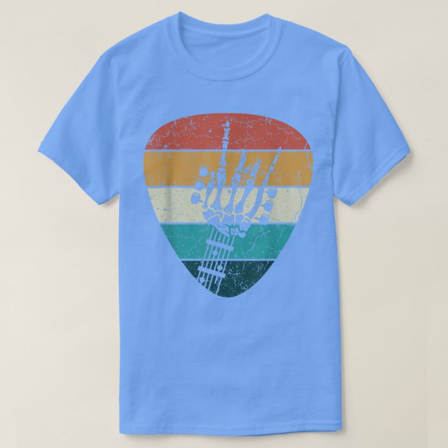 T-shirt Retro Rock & Roll Squelette main guitare électriqu (Design devant)