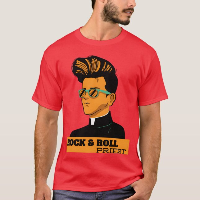 T-shirt retro rock t shirt design Rock and roll priest fam (Devant)