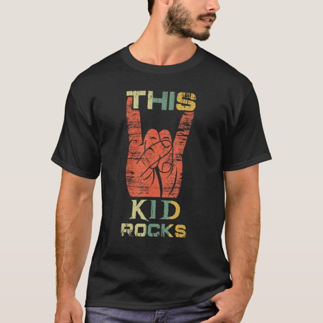 T-shirt Retro Rocks Hand Metal Sign Rock Rocker Metal Kids (Devant)