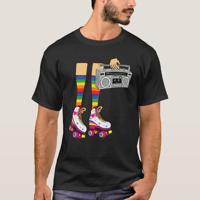 T-shirt Retro Rollerskates 80's Roller Disco Skating Girl (Devant)
