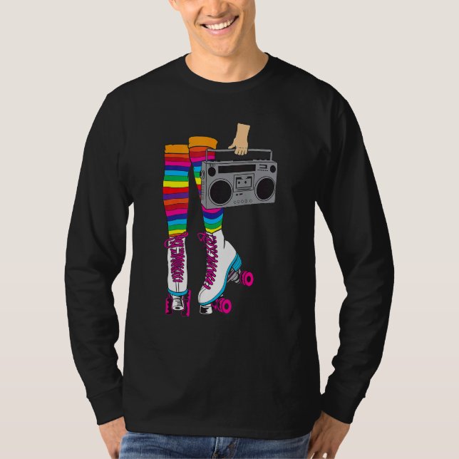 T-shirt Retro Rollerskates 80's Roller Disco Skating Girl (Devant)