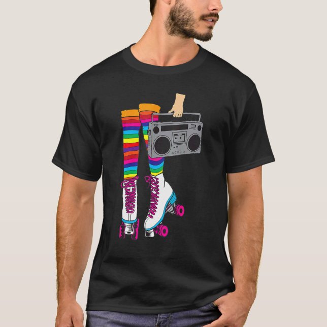 T-shirt Retro Rollerskates 80's Roller Disco Skating Girl (Devant)