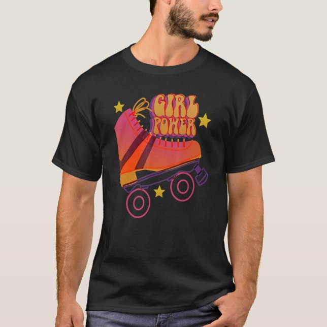 T-shirt Retro Rollerskates 80's Roller Disco Skating Girl (Devant)