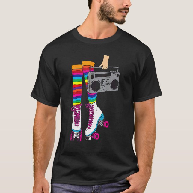 T-shirt Retro Rollerskates 80's Roller Disco Skating Girl (Devant)