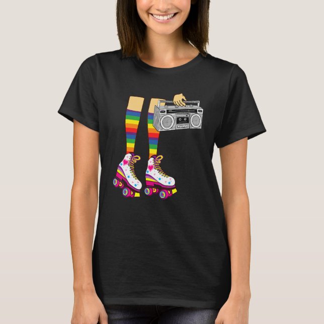 T-shirt Retro Rollerskates  80's Roller Disco Skating Girl (Devant)