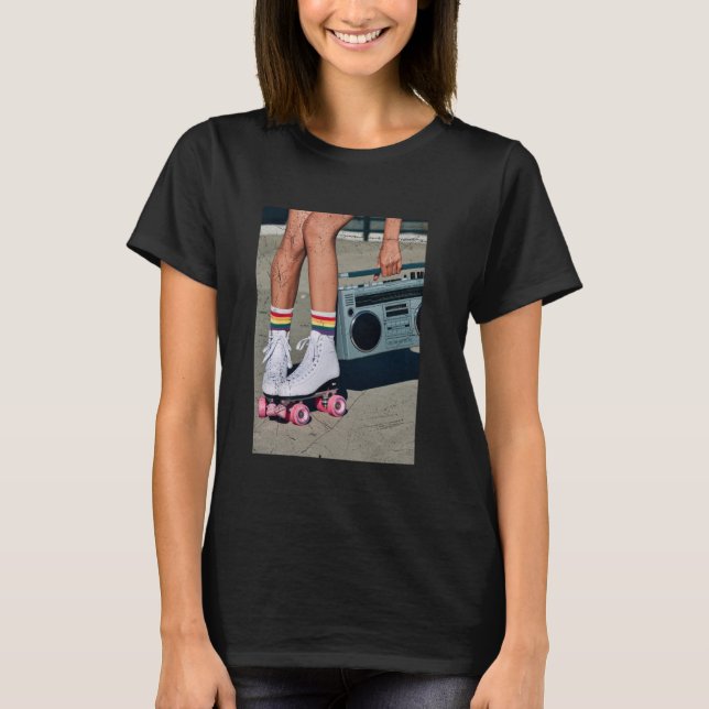 T-shirt Retro Rollerskates Funny 80's Roller Disco Patinag (Devant)