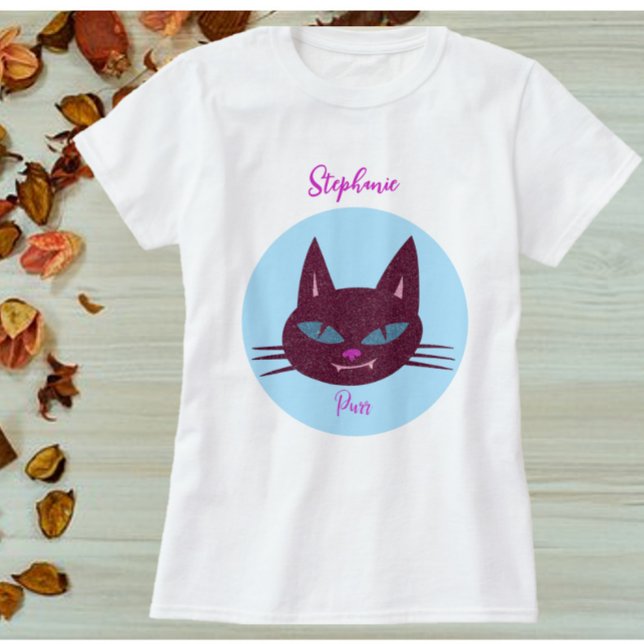 T-shirt Rétro rose et bleu Purring Kitty (Créateur téléchargé)