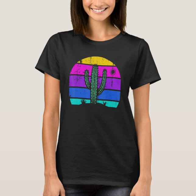 T-shirt Retro Saguaro Cactus Cactus Sunset Opuntia Cactace (Devant)