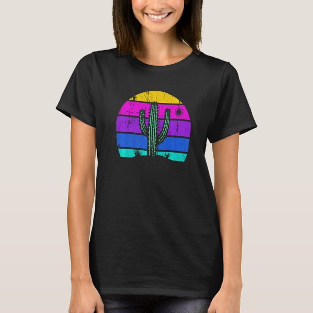 T-shirt Retro Saguaro Cactus Cactus Sunset Opuntia Cactace (Devant)