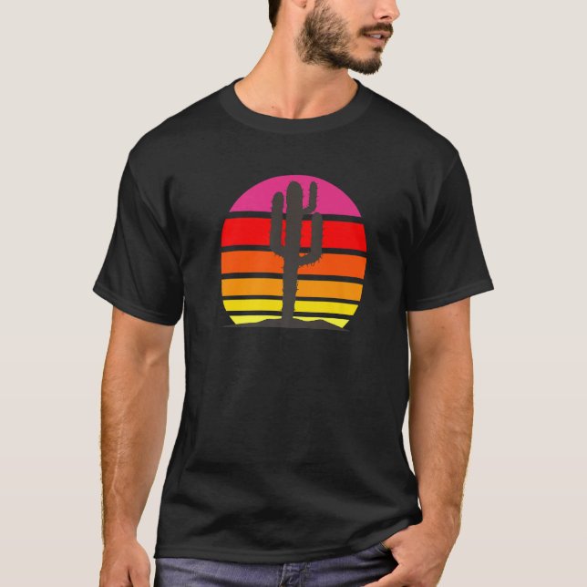 T-shirt Retro Saguaro Sunset  Cactus Opuntia Cactaceae (Devant)