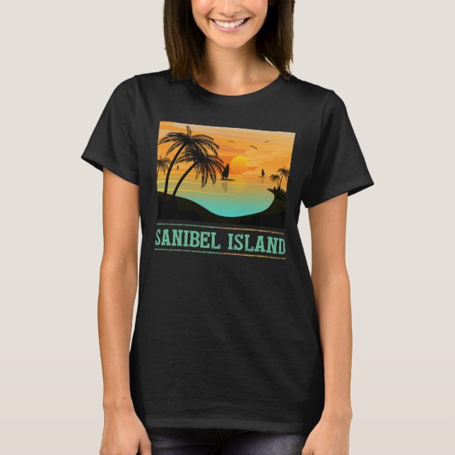 T-shirt Retro Sanibel Island Floride Tropical Sunset Beach (Devant)