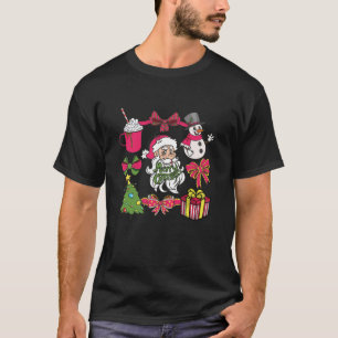 T-shirt Retro Santa Claus Coquette Bow rose Noël femmes