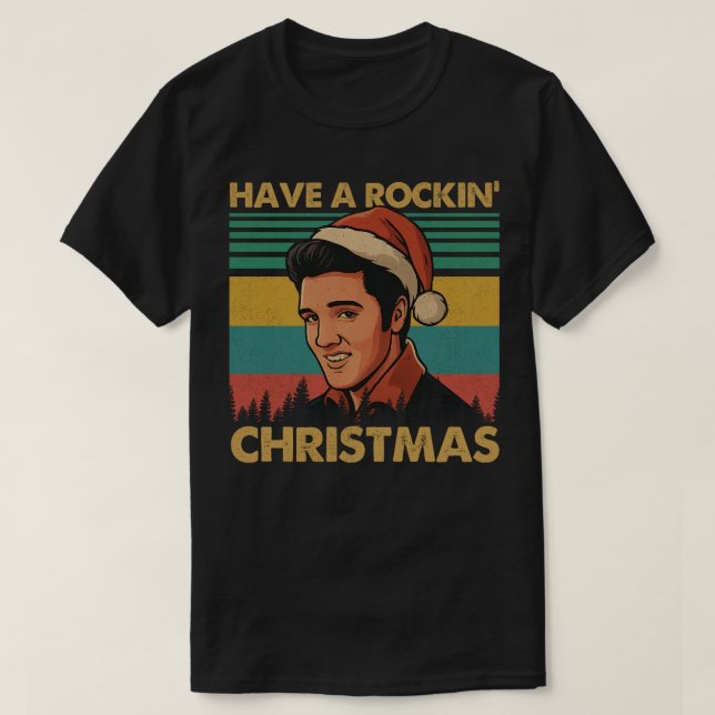 T-shirt Retro Santa Rockin Christmas Portrait Shirt (Design devant)