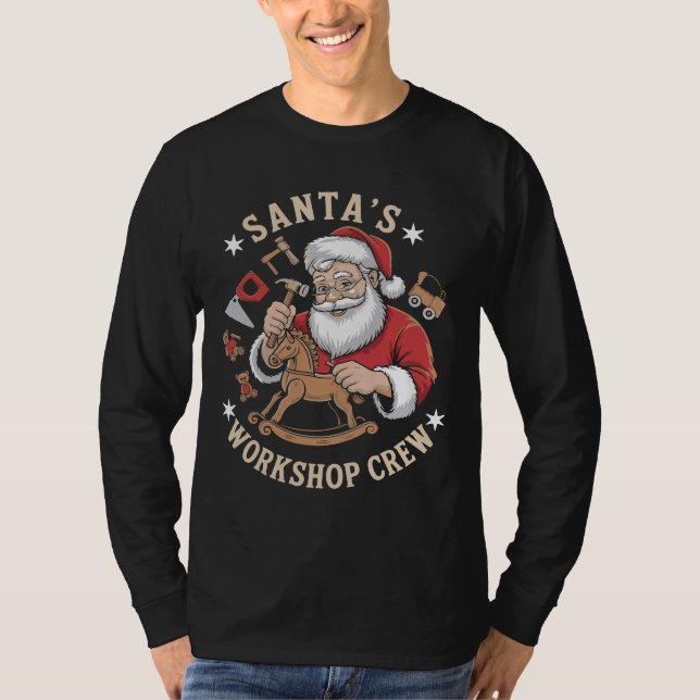 T-shirt Retro Santa’s Workshop Crew Holiday (Devant)