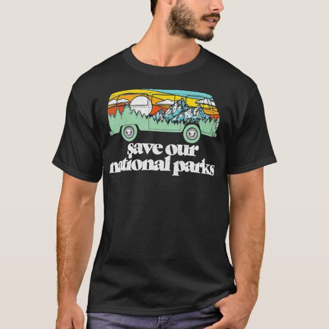 T-shirt Retro Sauvez Nos Parcs Nationaux Hippie Van Mounta (Devant)