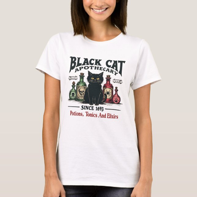 T-shirt Rétro Scary Chat noir Apothecary Wicca (Devant)