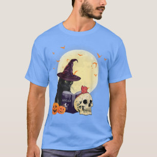 T-shirt Retro Scary Halloween Costume Chat sorcier Casquet