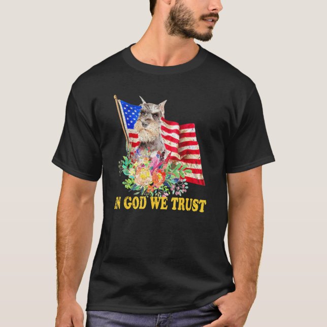 T-shirt Retro Schnauzer Us Flag In God We Trust July 4th U (Devant)