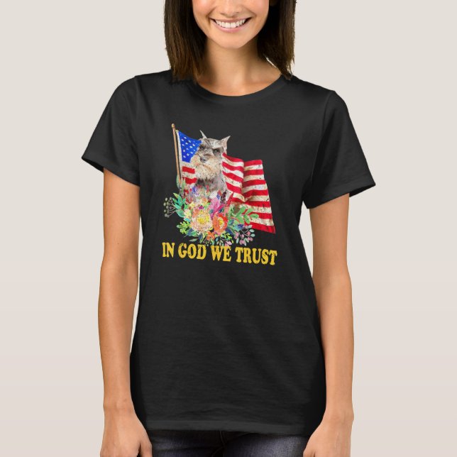 T-shirt Retro Schnauzer Us Flag In God We Trust July 4th U (Devant)